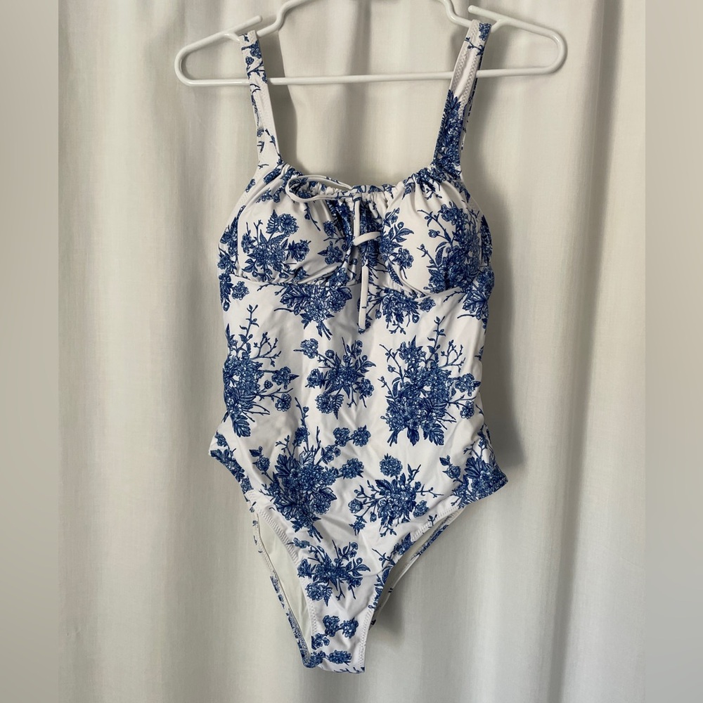Floral Blue and White Kids Swimsuit